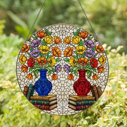 Stained Glass Flower Vases Antique Books Still Life Abstract Mosaic Window Decor Gift Stained Glass Suncatcher