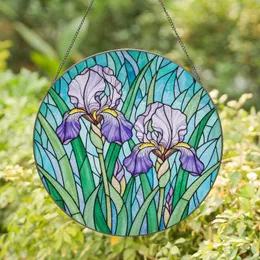 Intricate Iris Flowers Stained Glass Mosaic Tiffany Jewel Tone Floral Decor Gift Stained Glass Suncatcher