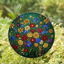 Stained Glass Floral Bouquet Jewel Tone Tiffany Style - Intricate Flower Garden Mosaic Art Stained Glass Suncatcher
