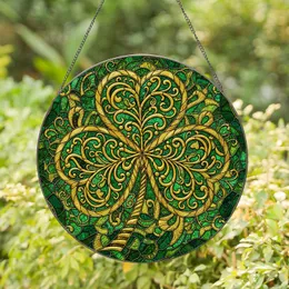 Tiffany Style Shamrock Stained Glass - Emerald Green Gold Filigree Mosaic Swirling Vines Stained Glass Suncatcher