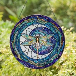 Iridescent Dragonfly Crescent Moon Starry Night Mosaic - Tiffany Glass Home Decor Stained Glass Suncatcher