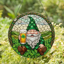 Stained Glass Gnome Beer Shamrock Design - Celtic Knot Tiffany Style Glass Art Gift Stained Glass Suncatcher