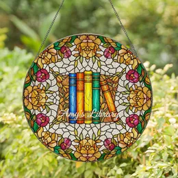 Amy's Library Books & Floral Stained Glass - Tiffany Style Book Lover Home Decor Gift Stained Glass Suncatcher