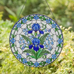 Blue Floral Stained Glass Mosaic Suncatcher with Indigo Iris & Bellflower Jewel Tones Stained Glass Suncatcher