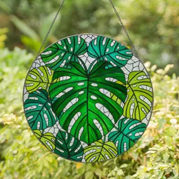 Monstera Deliciosa Stained Glass Mosaic Art – Vibrant Green Teal Tropical Window Decor Stained Glass Suncatcher