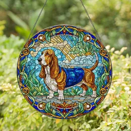 Basset Hound Dog Stained Glass Art - Intricate Tiffany Style Jewel Tone Pet Mosaic Stained Glass Suncatcher