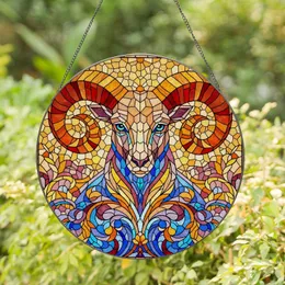 Intricate Ram Head Tiffany Stained Glass Mosaic with Coiled Horns & Floral Patterns Art Stained Glass Suncatcher