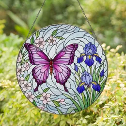 Stained Glass Purple Butterfly Floral Mosaic - Textured Glass Window Art Gift Stained Glass Suncatcher