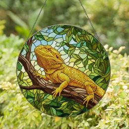 Bearded Dragon Stained Glass Mosaic Jungle Foliage Tiffany Style Wildlife Art Home Decor Stained Glass Suncatcher