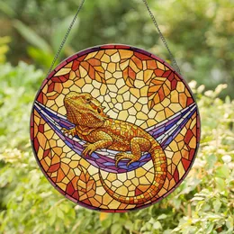 Bearded Dragon Stained Glass Hammock Mosaic Art | Tiffany Jewel Tones Geometric Patterns Stained Glass Suncatcher
