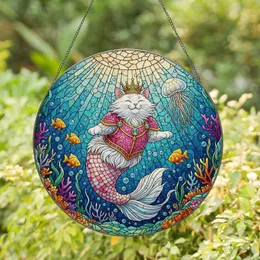 Mer-cat Stained Glass Underwater World - Tiffany Style Marine Life Gift for Cat Lovers Stained Glass Suncatcher