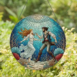 Stained Glass Woman Man Underwater Embrace - Tiffany Style Coral Reef Jewel Tone Art Gift Stained Glass Suncatcher