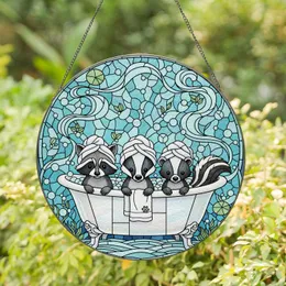 Raccoon Badger Skunk Bathtub Stained Glass - Tiffany Style Woodland Animals Bath Decor Stained Glass Suncatcher
