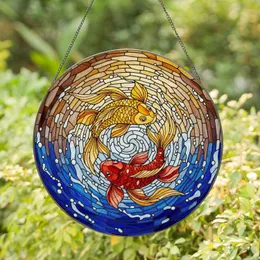 Koi Fish Yin Yang Stained Glass - Intricate Tiffany Style Aquatic Window Art Decor Stained Glass Suncatcher