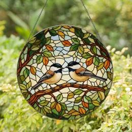 Chickadee Birds Translucent Stained Glass Art Tree Branch Mosaic Leaves Nature Wildlife Stained Glass Suncatcher