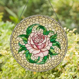 Intricate Blooming Rose Stained Glass Tiffany Style - Jewel Tone Mosaic Leaves Art Stained Glass Suncatcher