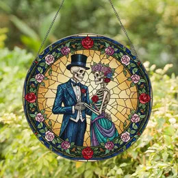 Tiffany Style Skeletal Couple Stained Glass Mosaic Art Floral Patterns - Intimate Art Decor Gift Stained Glass Suncatcher