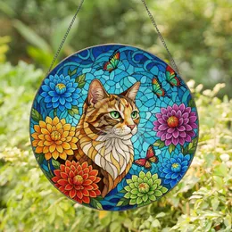 Calico Cat Stained Glass Flowers Butterflies Mosaic Art - Detailed Tiffany Style Home Decor Stained Glass Suncatcher