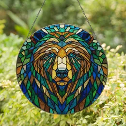 Stained Glass Bear Head Tiffany Style Jewel Tones - Piercing Teal Eyes Intricate Mosaic Fur Art Stained Glass Suncatcher