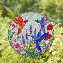 Detailed Hummingbird Floral Stained Glass Art - Vibrant Tiffany Style Garden Window Decor Stained Glass Suncatcher