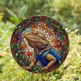 Bearded Dragon Stained Glass Tiffany Style - Autumn Leaves Foliage Jewel Tone Mosaic Stained Glass Suncatcher