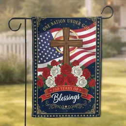 Christian Cross American Flag 250th Anniversary 'One Nation Under God' Blessings Garden Flag