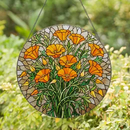 California Poppies Stained Glass Art - Tiffany Floral Mosaic with Intricate Patterns Stained Glass Suncatcher