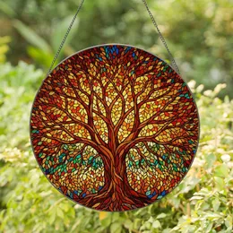 Tiffany Style Stained Glass Tree & Branch Art - Multi-Colored Leaf Canopy Mosaic Design Stained Glass Suncatcher