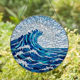 Cresting Ocean Wave Stained Glass - Tiffany Style Deep Blue Teal White Ocean Water Art Stained Glass Suncatcher