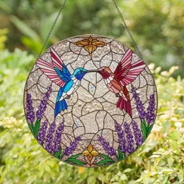 Two Hummingbirds Lavender Flowers Stained Glass Mosaic Art Tiffany Style - Nature Gift Stained Glass Suncatcher