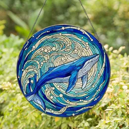Blue Whale Ocean Waves Stained Glass Tiffany Style Art - Aquatic Life Home Decor Gift Stained Glass Suncatcher