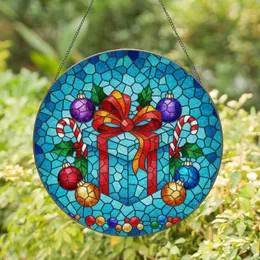Christmas Gift Box Baubles Holly Candy Cane Tiffany Stained Glass - Festive Holiday Gift Stained Glass Suncatcher