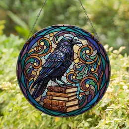 Black Crow Antique Books Stained Glass - Tiffany Organic Leaf Wall Art Stained Glass Suncatcher