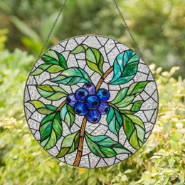 Blueberry Cluster Green Leaves Stained Glass Mosaic - Tiffany Style Window Home Decor Gift Stained Glass Suncatcher