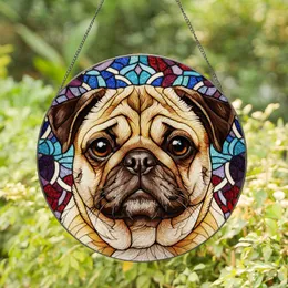 Pug Dog Head Stained Glass Art - Detailed Wrinkled Snout & Eyes Tiffany Style Mosaic Stained Glass Suncatcher