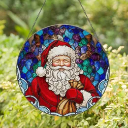 Jovial Santa Claus Stained Glass Mosaic Jewel Tone - Tiffany Christmas Holiday Decor Stained Glass Suncatcher
