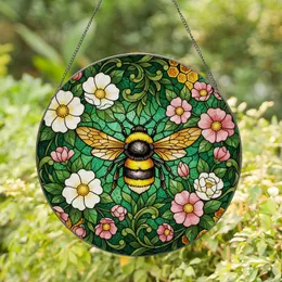 Bumblebee Stained Glass Flowers Honeycomb - Tiffany Style Nature Window Art Decor Stained Glass Suncatcher