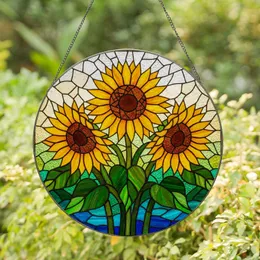 Three Sunflowers Stained Glass Tiffany Art Mosaic - Detailed Jewel Tone Window Decor Stained Glass Suncatcher