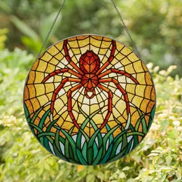Reddish Brown Spider Stained Glass Spider Web Amber Yellow Teal Green Stained Glass Suncatcher