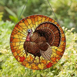 Wild Turkey Fanned Tail Autumn Leaves Tiffany Stained Glass Radiant Sunburst Mosaic Stained Glass Suncatcher
