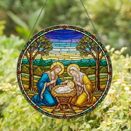 Holy Family Nativity Joseph Mary Baby Jesus Stained Glass - Christmas Religious Gift Stained Glass Suncatcher
