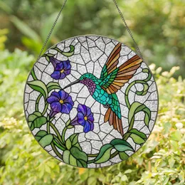 Hummingbird Petunia Flowers Tiffany Stained Glass - Detailed Emerald Purple Blue Stained Glass Suncatcher
