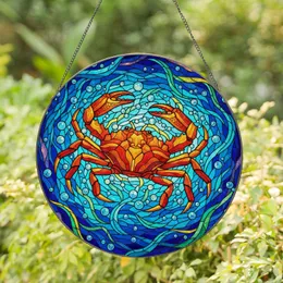 Intricate Crab Stained Glass Tiffany Art - Ocean Currents Aquatic Sea Life Decor Gift Stained Glass Suncatcher