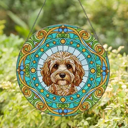 Fluffy Cockapoo Dog Portrait Stained Glass Tiffany Teal Aqua Mosaic - Dog Lover Gift Stained Glass Suncatcher