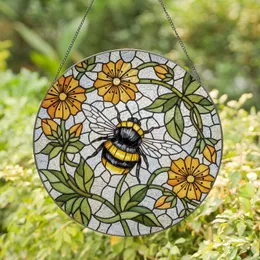 Bumblebee Stained Glass Flowers Tiffany Art - Garden Home Decor Nature Gift Stained Glass Suncatcher