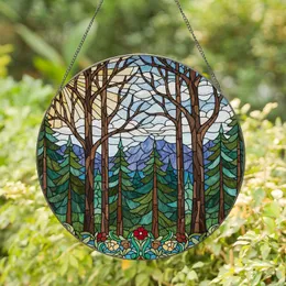 Stained Glass Bare Trees Pine Forest Wildflowers Sun - Mountain Sky Scene Gift Stained Glass Suncatcher