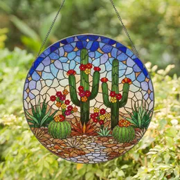 Saguaro Cactus Barrel Agave Succulent Blossoms Jewel Tone Stained Glass Desert Art Stained Glass Suncatcher