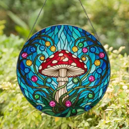 Amanita Muscaria Mushroom Tiffany Stained Glass Forest Berries Edge-to-Edge Mosaic Art Stained Glass Suncatcher