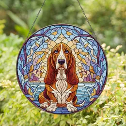 Basset Hound Stained Glass - Tiffany Style Dog Art Mosaic Geometric Detailed Jewel Tones Stained Glass Suncatcher
