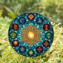 Ornate Golden Pentagram Mystical Symbols Astrological Arcane Tiffany Stained Glass Stained Glass Suncatcher